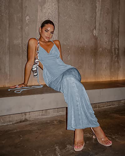 Women Summer 2024 Sexy Backless Bodycon Dress Halter Long Birthday Party Date Night Outfit Spring Maxi Cocktail Dress Blue
