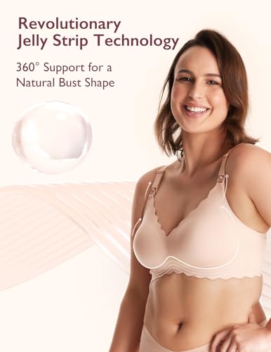 Momcozy Nursing Bras for Breastfeeding, YN46 Jelly Strip Support Comfort Maternity Bra, Seamless Soft Wirefree Pregnancy Bra