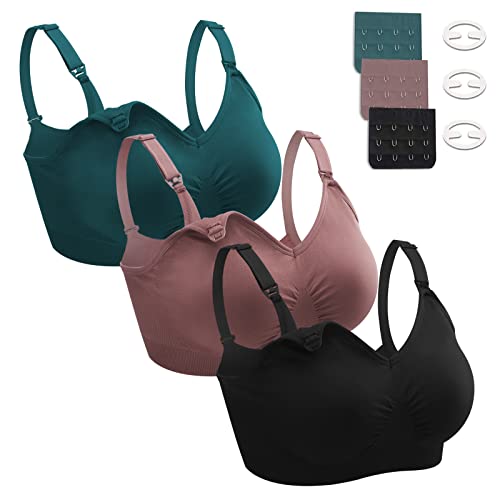 Nursing Bras for Breastfeeding 3 Pack Seamless Maternity Bras Pregnancy Sleep Bralette with Extra Bra Extenders and Clips Large