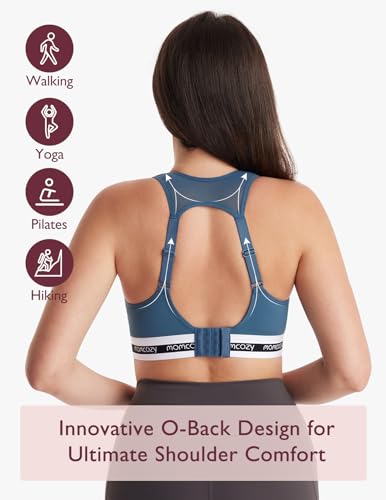 Momcozy Nursing Bras for Breastfeeding, FB011 Low-Impact Nursing Sports Bra Support Maternity Pregnancy Padded Wireless Bralette Blue