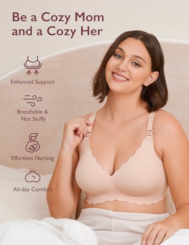 Momcozy Nursing Bras for Breastfeeding, YN46 Jelly Strip Support Comfort Maternity Bra, Seamless Soft Wirefree Pregnancy Bra