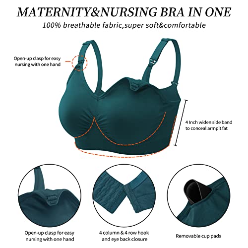 Nursing Bras for Breastfeeding 3 Pack Seamless Maternity Bras Pregnancy Sleep Bralette with Extra Bra Extenders and Clips Large