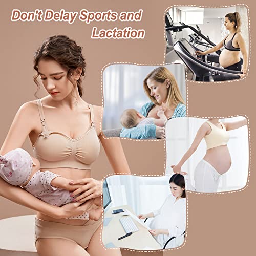 JAMRID 5 Pack Maternity Nursing Bras for Breastfeeding Seamless Sleep Puming Nursing Bra Maternity Bras for Pregnancy (Black+Grey+Beige+Dusty Blue+Purplebean, L)