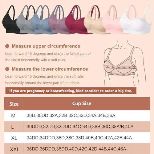 JAMRID 5 Pack Maternity Nursing Bras for Breastfeeding Seamless Sleep Puming Nursing Bra Maternity Bras for Pregnancy (Black+Grey+Beige+Dusty Blue+Purplebean, L)