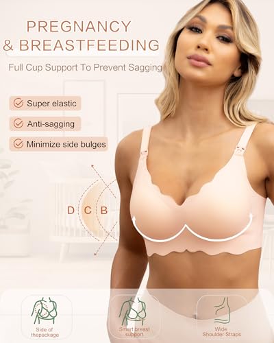 As Fairy Comfy Nursing Bra Seamless Maternity Nursing Bralettes for Women Full Coverage (Nude Large)