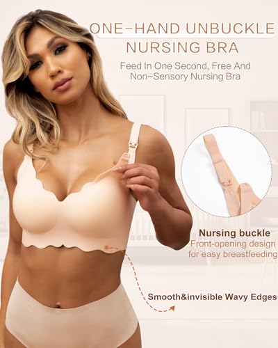 As Fairy Comfy Nursing Bra Seamless Maternity Nursing Bralettes for Women Full Coverage (Nude Large)