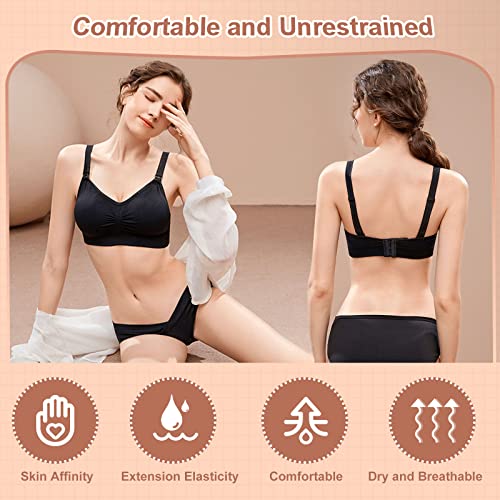 JAMRID 5 Pack Maternity Nursing Bras for Breastfeeding Seamless Sleep Puming Nursing Bra Maternity Bras for Pregnancy (Black+Grey+Beige+Dusty Blue+Purplebean, L)
