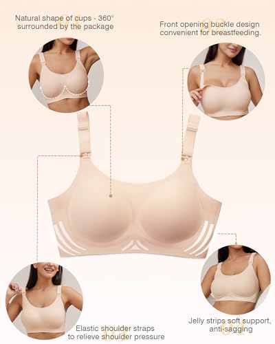 As Fairy Nursing Bras for Breastfeeding,Natural Shape Maternity Bra,Seamless Jelly Strip Support Comfort Pregnancy Bra,Nude,L