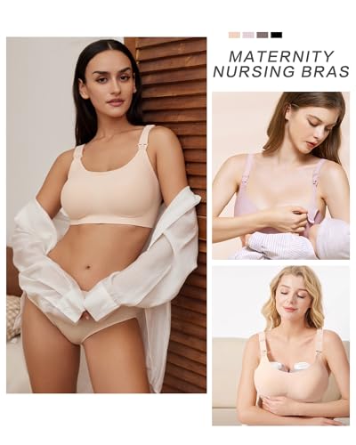 As Fairy Nursing Bras for Breastfeeding,Natural Shape Maternity Bra,Seamless Jelly Strip Support Comfort Pregnancy Bra,Nude,L