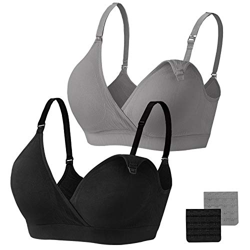 Angelhood Nursing Bra Womens Maternity Breastfeeding Bra Seamless Sleep Bra No Underwire with Bra Extenders Pack of 2