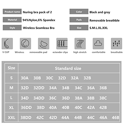 Angelhood Nursing Bra Womens Maternity Breastfeeding Bra Seamless Sleep Bra No Underwire with Bra Extenders Pack of 2