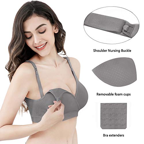 Angelhood Nursing Bra Womens Maternity Breastfeeding Bra Seamless Sleep Bra No Underwire with Bra Extenders Pack of 2