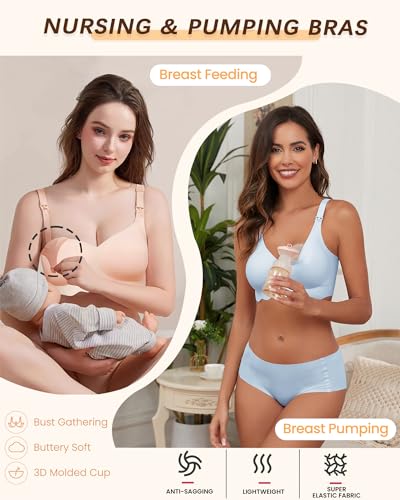As Fairy Maternity Nursing Bra Maternity Padded Push up Bra Maternity Bra (Light Blue L)