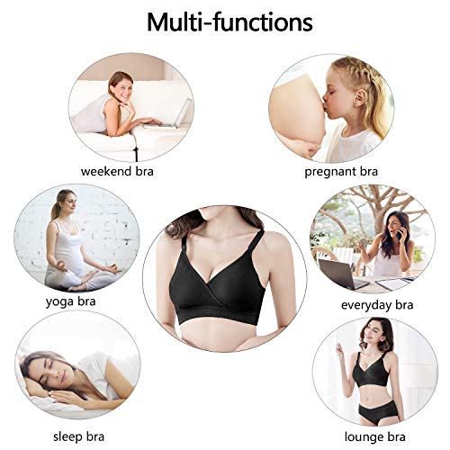 Angelhood Nursing Bra Womens Maternity Breastfeeding Bra Seamless Sleep Bra No Underwire with Bra Extenders Pack of 2