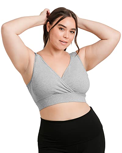 Kindred Bravely Extra Soft Organic Cotton Busty Wireless Nursing Sleep Bra | Maternity Bra for E, F, G Cup (Grey Heather, XX-Large-Busty)