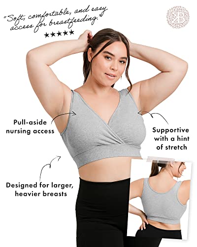Kindred Bravely Extra Soft Organic Cotton Busty Wireless Nursing Sleep Bra | Maternity Bra for E, F, G Cup (Grey Heather, XX-Large-Busty)