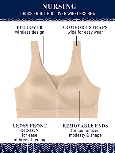 Vanity Fair Women's Maternity Nursing Breastfeeding: Wireless Pullover Lounge Sleep Bra, Available in Multipacks, Neutral, XX-Large