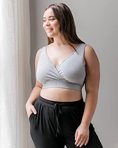 Kindred Bravely Extra Soft Organic Cotton Busty Wireless Nursing Sleep Bra | Maternity Bra for E, F, G Cup (Grey Heather, XX-Large-Busty)
