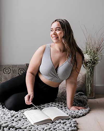Kindred Bravely Extra Soft Organic Cotton Busty Wireless Nursing Sleep Bra | Maternity Bra for E, F, G Cup (Grey Heather, XX-Large-Busty)