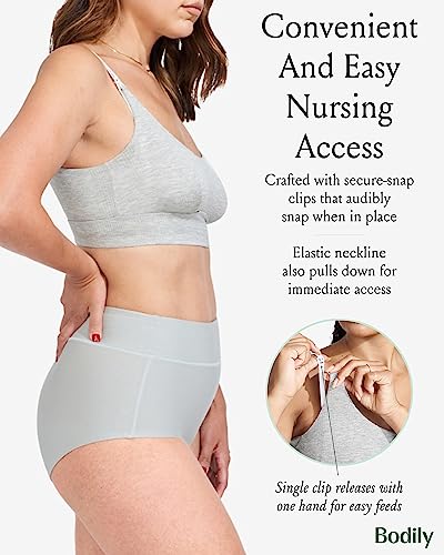 Bodily Everything Bra. Wireless Maternity & Nursing Bra for Pregnancy & Breastfeeding. InStyle's Best Maternity Bra. S-XL. Grey Marl