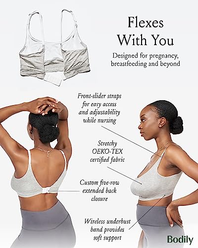 Bodily Everything Bra. Wireless Maternity & Nursing Bra for Pregnancy & Breastfeeding. InStyle's Best Maternity Bra. S-XL. Grey Marl