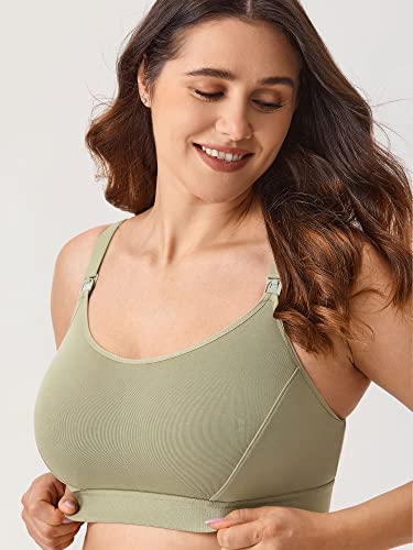 Gratlin Women's Plus Size Nursing Bra Support Nursing Sports Bra Cotton Breastfeeding Maternity Bras Grey Olive X-Large