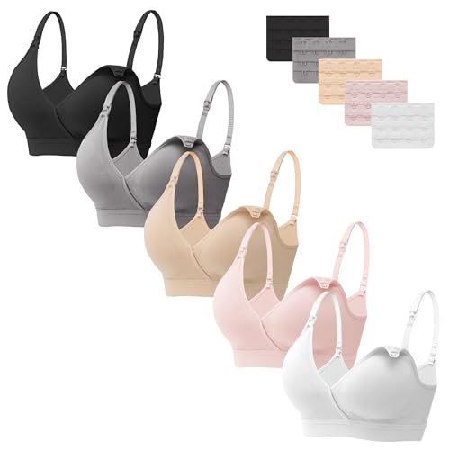 HBselect 5 Pack Nursing Bras for Breastfeeding, Seamless V Neck Maternity Bra Wireless Women Pregnancy Sleep Bralette