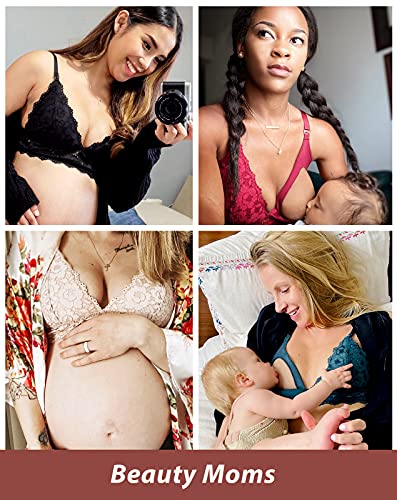 MOMANDA Women's Lace Nursing Bra Wirefree Padded Breastfeeding Maternity Bralette Cute Black 36D