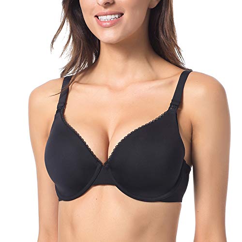 Gratlin Women's Underwire Nursing Bras Support Full Coverage Lightly Padded Maternity Bra for Breastfeeding Black 36DD