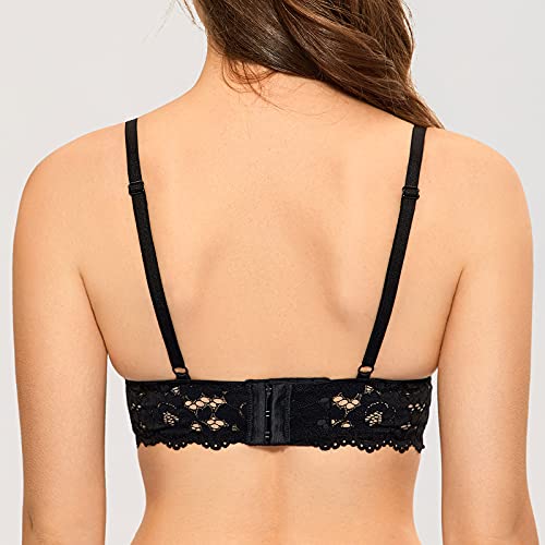 MOMANDA Women's Lace Nursing Bra Wirefree Padded Breastfeeding Maternity Bralette Cute Black 36D