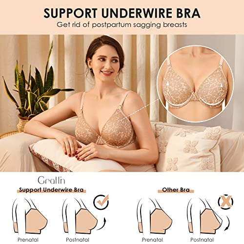 Gratlin Women's Underwire Nursing Bras Support Full Coverage Lightly Padded Maternity Bra for Breastfeeding Black 36DD