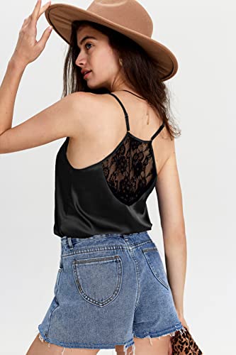 Ekouaer Silk Cami Pajamas Set with Lace
