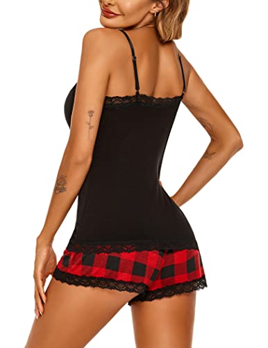 Avidlove Red Plaid Cami PJ Set with Lace