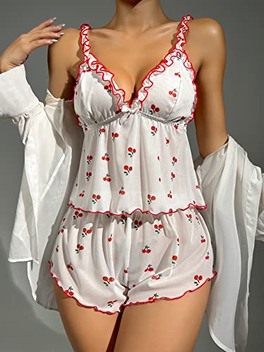 SOLY HUX Women's Cherry Print V-Neck Pajama Set