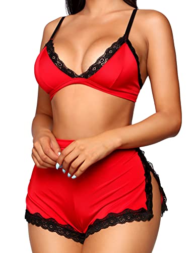 RSLOVE Sexy Lace Trim Sleepwear Pajamas Shorts Set