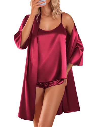 Ekouaer Satin Pajama Set with Silk Robe