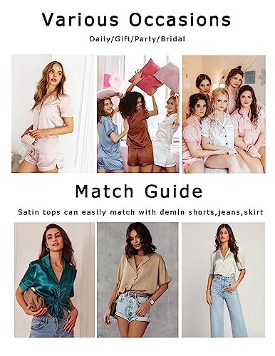 Ekouaer Silk Satin Pajama Set - Navy Blue