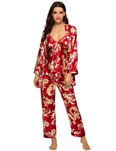 Escalier Women's Silk Satin Floral Pajama Set