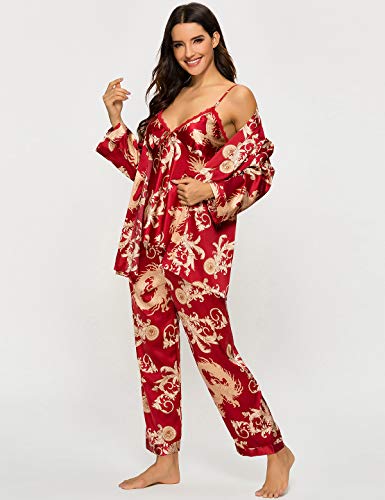 Escalier Women's Silk Satin Floral Pajama Set