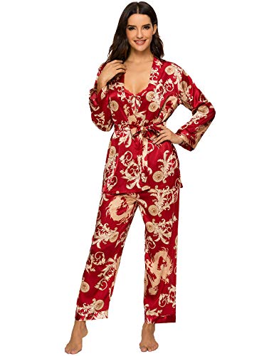 Escalier Women's Silk Satin Floral Pajama Set