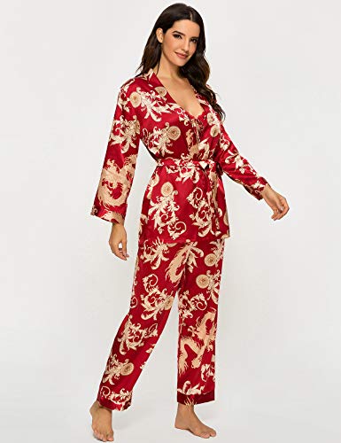 Escalier Women's Silk Satin Floral Pajama Set