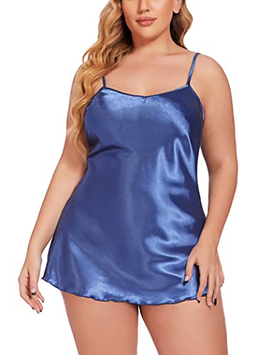 Clear Blue Satin Nightgown Chemise Babydoll Lingerie Teddy