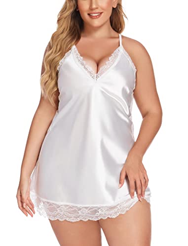 Avidlove Plus Size Satin Lace Chemise Nightgown