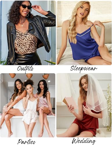 Satin Pajamas Set: Wine Cami Shorts & Nightwear