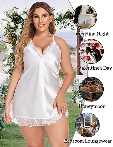 Avidlove Plus Size Satin Lace Chemise Nightgown