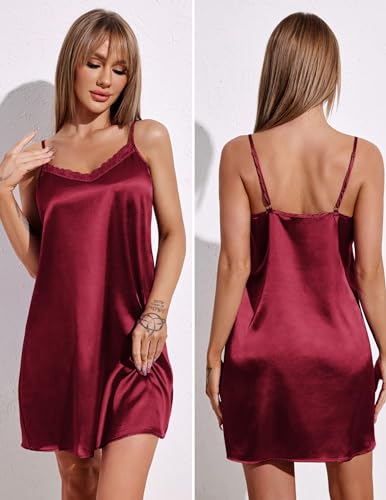 Ekouaer Satin Lace Robe Set for Women