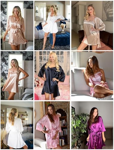 Ekouaer Satin Lace Robe Set for Women