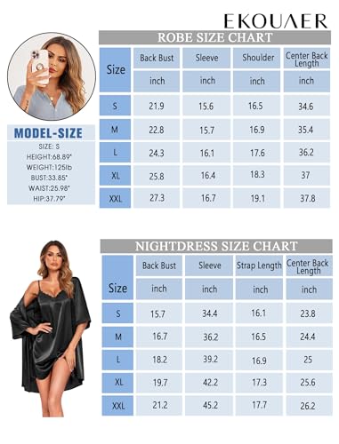 Ekouaer Satin Lace Robe Set for Women