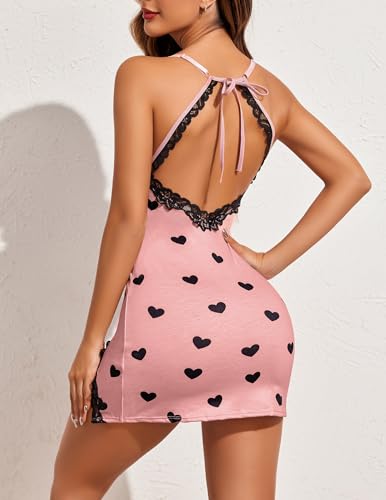 Avidlove Women's Heart Print V Neck Nightgown Dress