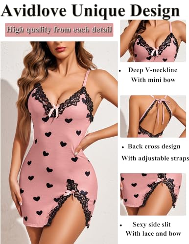 Avidlove Women's Heart Print V Neck Nightgown Dress